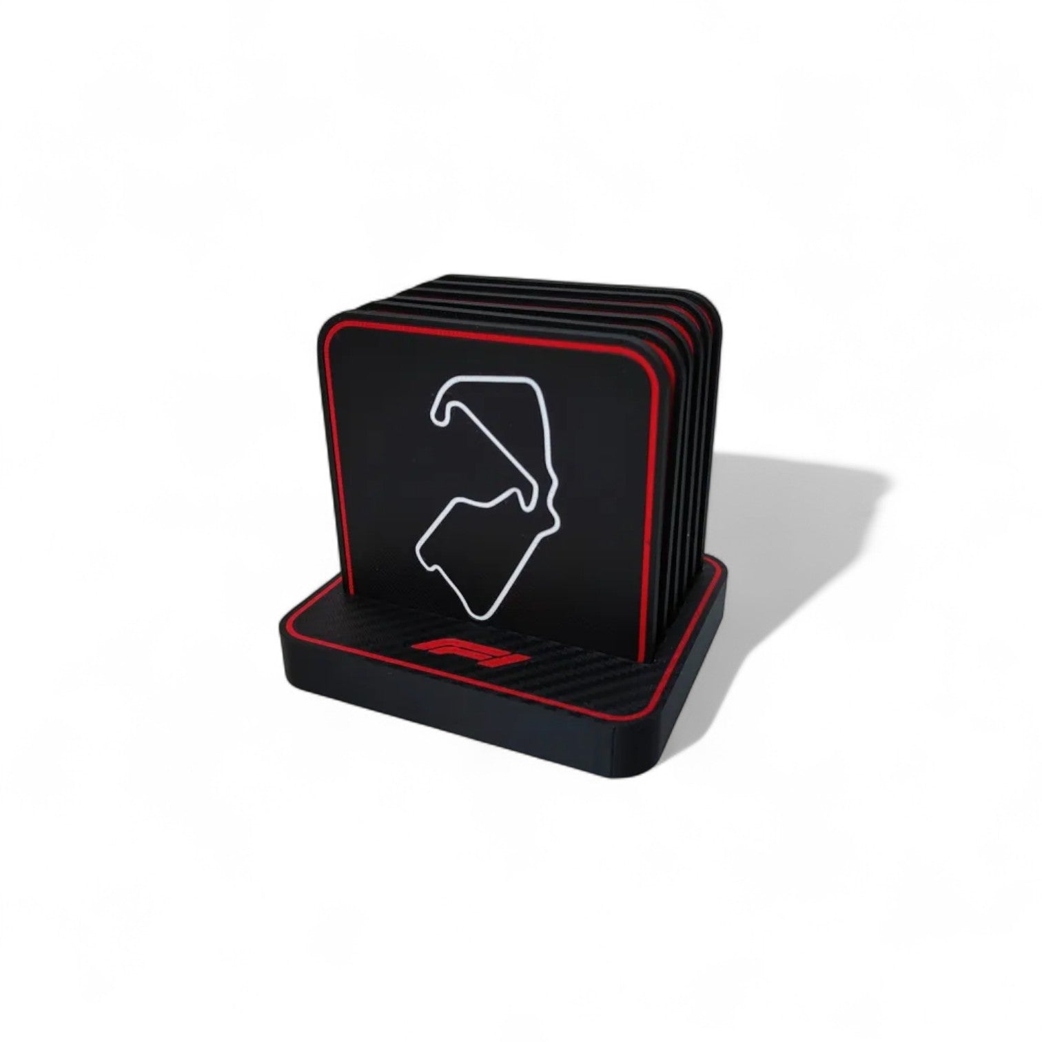 Formula 1 Racing Track Coaster Set – 3D Printed Circuit Drinks Coasters with Holder