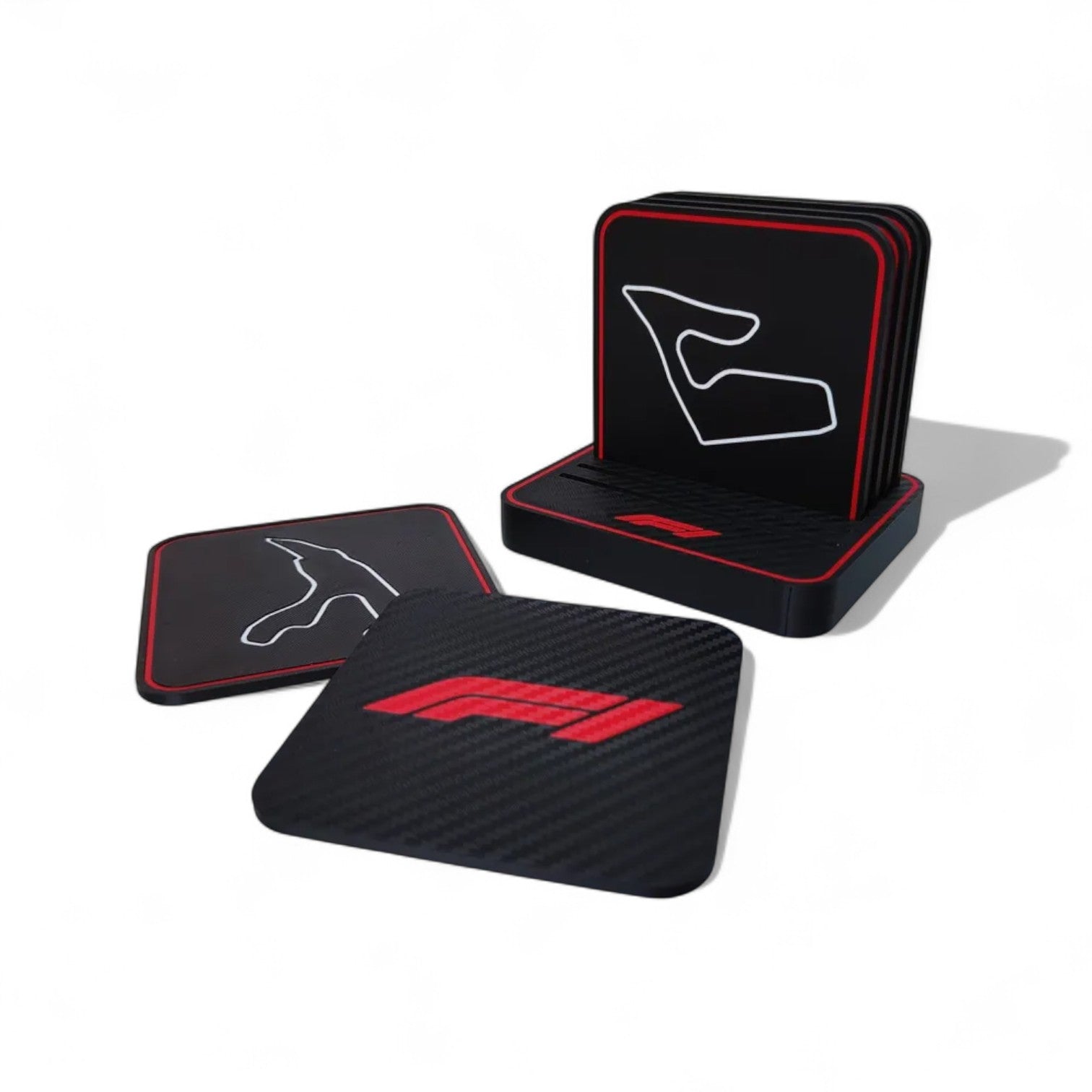 Formula 1 Racing Track Coaster Set – 3D Printed Circuit Drinks Coasters with Holder